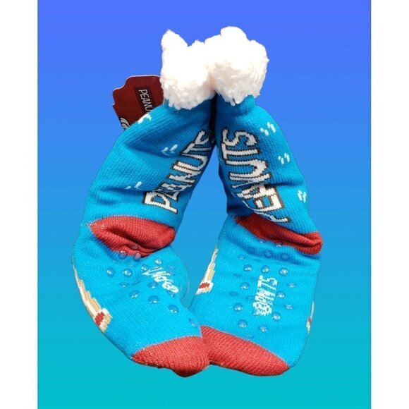 NWT Snoopy Slipper Socks Peanuts Sherpa Lined No Slip Grips One Sz Gift - Picture 6 of 6